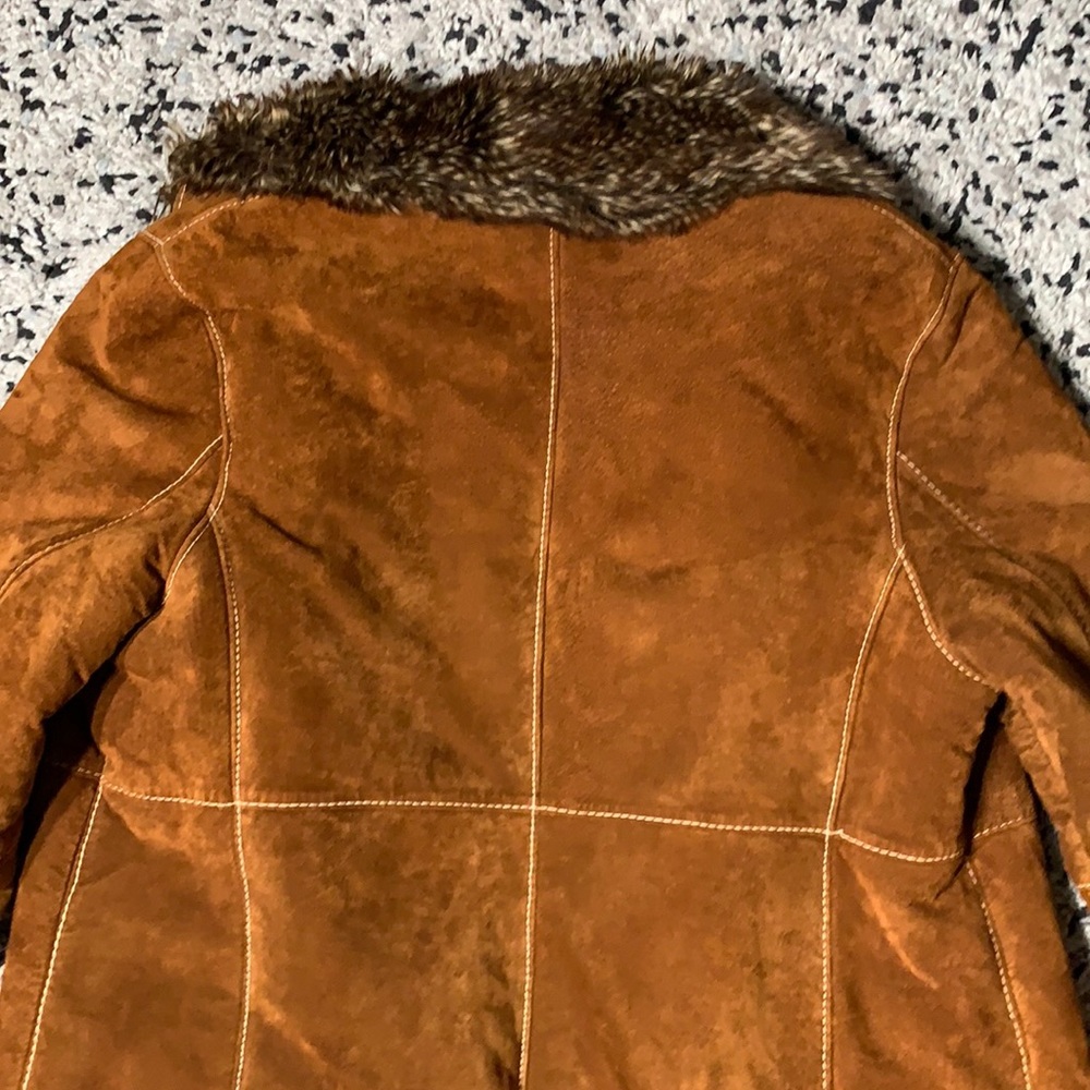 Marvin Richards Vintage Brown Leather Lined Fur Trim Long Coat XL - Picture 13 of 13
